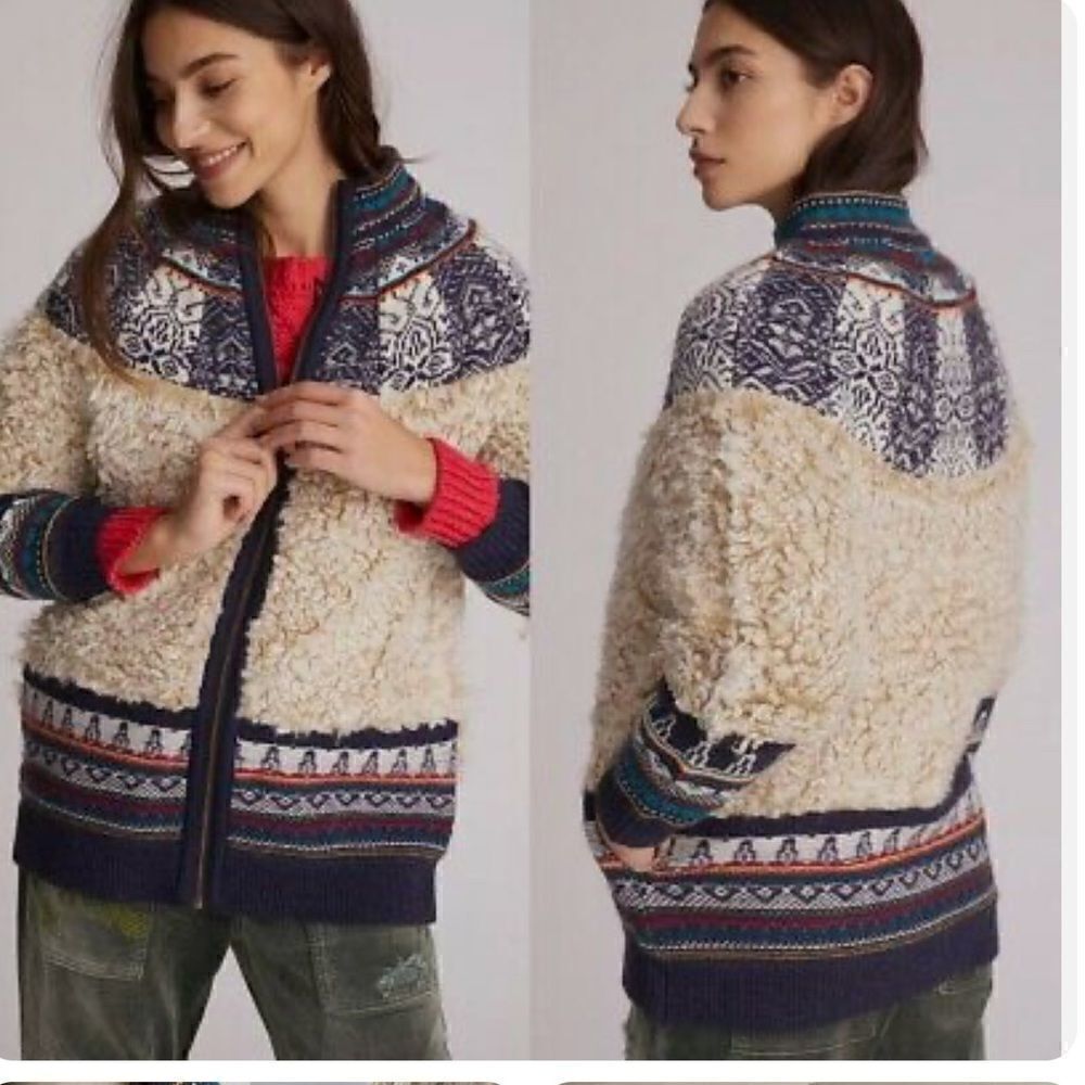 New ANTHROPOLOGIE Pilcro Longline Sherpa Bomber Jacket Boho Cozy Fur
